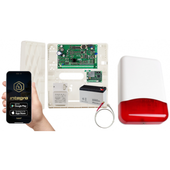 ZESTAW ALARMOWY SATEL INTEGRA 32 + OPU-4P + AWT150 + AKUMULATOR 7Ah + INT-GSM LTE + SYRENA TI700
